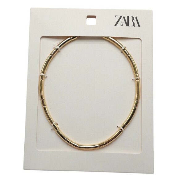 Gold Tone Tube Metal Choker Necklace By Zara - Picture 2 of 7